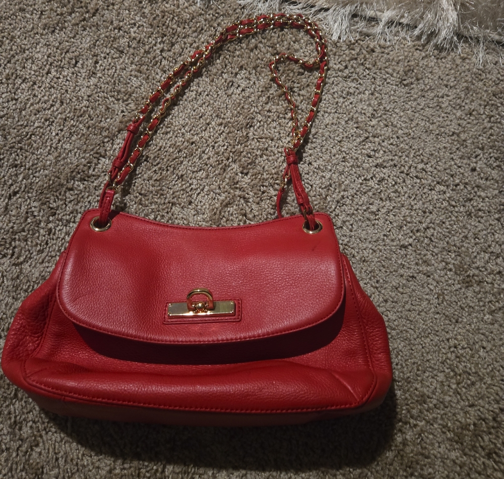 DKNY Red Leather Chain Strap Bag